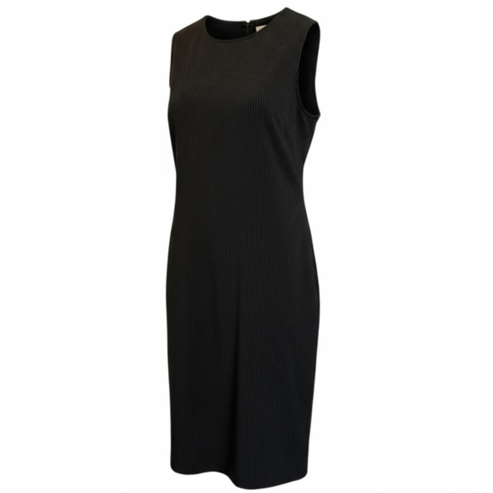 Jones & Co Chic Dark Gray Pinstriped Sleeveless Midi Dress